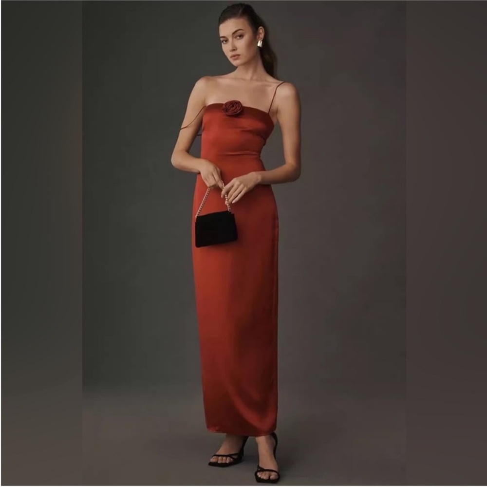 Reformation Frankie silk dark red dress